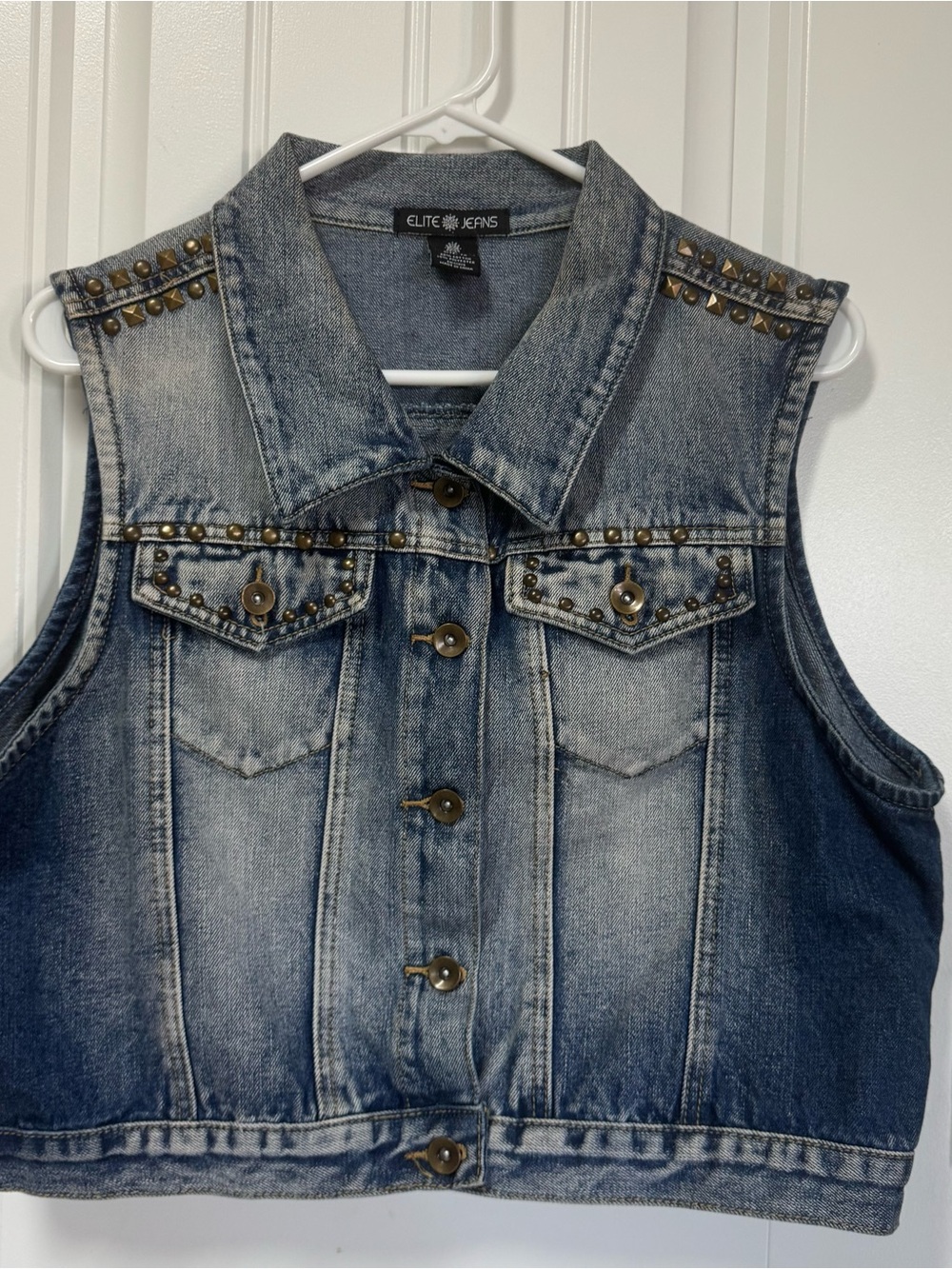 Elite Jeans Women Blue Y2K Studded Denim Jacket 1X Mcbling Western Grunge Rocker